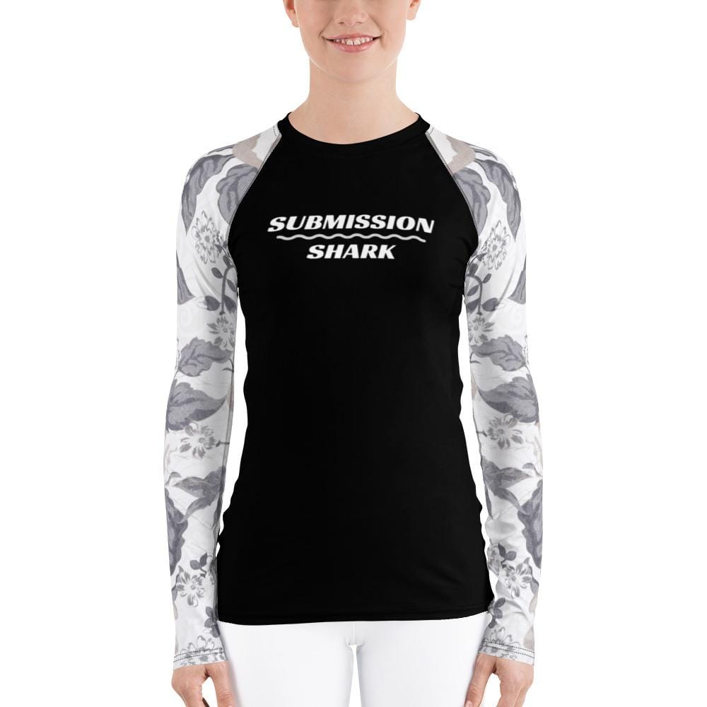 Women's White & Silver BJJ Rash Guard (Elegant Dame) – Submission Shark