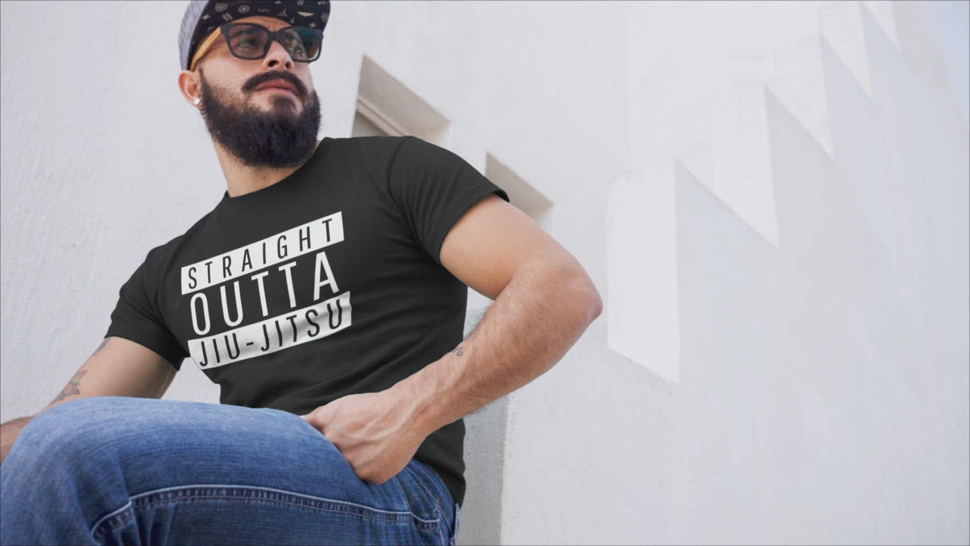 Man with a beard in a Straight Outta Jiu-Jitsu T-Shirt